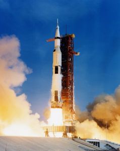 The massive Saturn V lifts off from Cape Caneveral